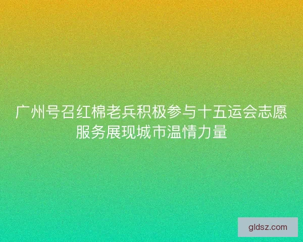 广州号召红棉老兵积极参与十五运会志愿服务展现城市温情力量